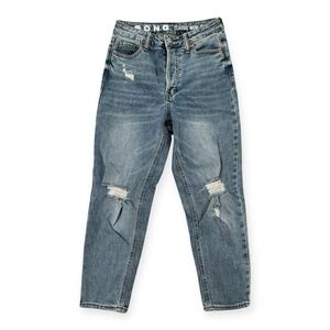Song Jeans Womens 0/24 Blue Denim Classic Mom Jean Cropped Mid Rise Distressed